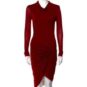 Helmut Lang soft Jrrsey fitted Draped Asymmetrical burgundy dress Sz M